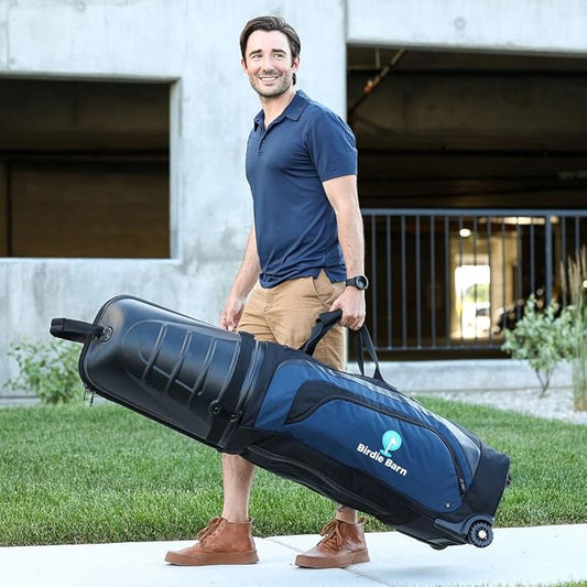 Golf Travel Bags for Airlines - 2-Sided Ample Storage, Durable, Water-Resistant Luggage with Reinforced Wheels and Hard Case Top for Safe Club Transport