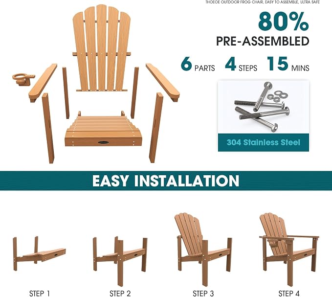 THOEOE Stackable Adirondack Chair Set of 2, HDPE All-Weather Fire Pit Chair | - Image 3