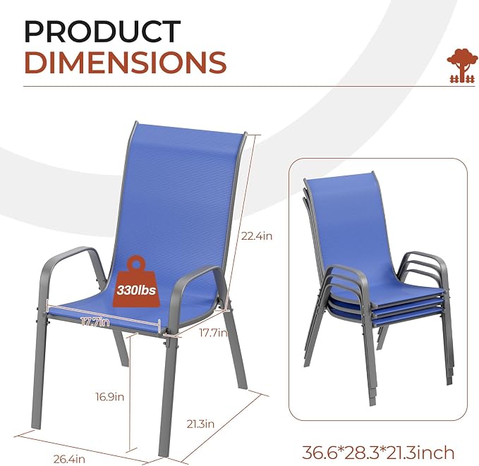 TLSUNNY Patio Chair, Outdoor Stackable Textilene Chairs Set of 4, - Image 2