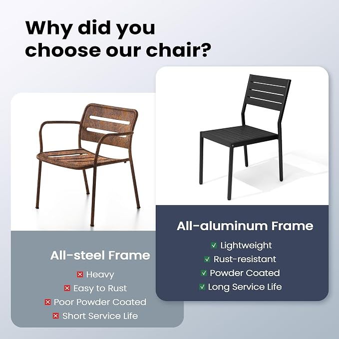 Pellebant Stackable Outdoor Patio Dining Chairs Set of 2 | Aluminum Armless - Image 8