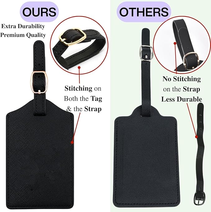 Luggage Tag PU Leather for Suitcase Baggage Handbag Travel Bag Label Suitcase Tag Label Tag w. Name Card & Privacy Cover (M)