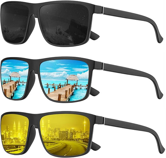 KALIYADI Polarized Sunglasses for Men and Women, Mens Sun Glasses with UV Protection for Driving Fishing Golf (3 Packs)