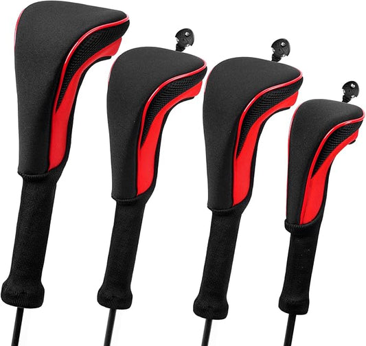 Golf Head Covers, 4pcs Golf Club Covers for Driver Fairway and Hybrid, Nylon Golf Club Head Covers for Men Women with Interchangeable Tags