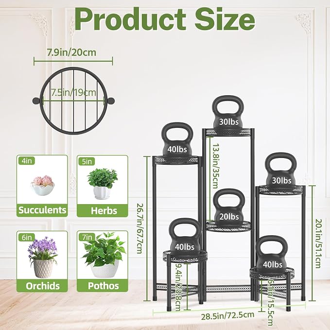iDavosic.ly Plant Stand Indoor Outdoor, 6 Tier Iron Corner Shelf, Folding Multi - Image 4