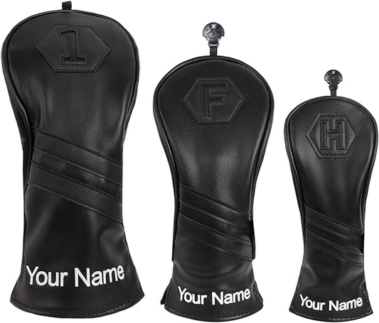 Golf Club Head Covers for Woods and Drivers, Premium Golf Headcovers Set Fit Most Clubs Simple Striped 1PC or 3PCS, Customizable