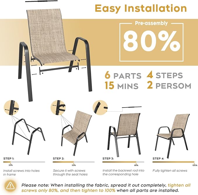 Patio Dining Chairs Set of 6, Outdoor Stackable Dining Chairs - Image 6
