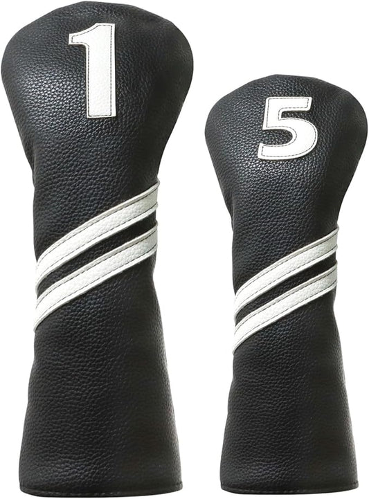 Golf Head Covers for Driver and 5 Wood - PU Leather Golf Headcovers Fits Standard 460cc Driver and Fairway Woods Head Golf Club