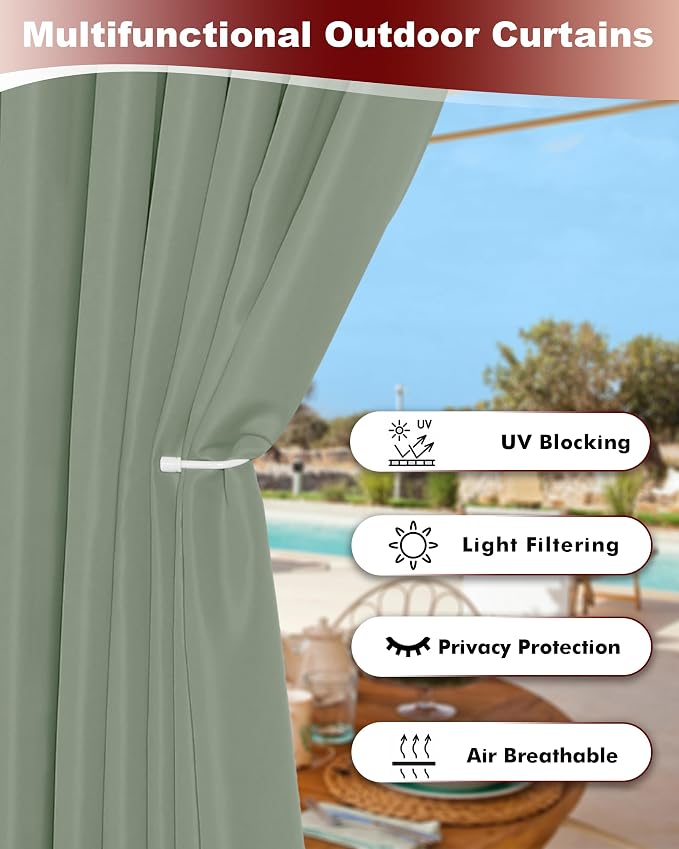Grommet Outdoor Curtains for Patio Waterproof 8 Pcs 54x95 In Sage Green | - Image 4