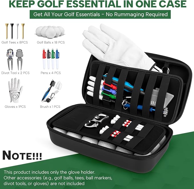 Golf Glove Holder Case with Glove Shaper - Golf Accessories Organizer for Men & Women, Premium Protective Storage Case with Carabiner Fits Golf Bags, Golf Gifts for Men