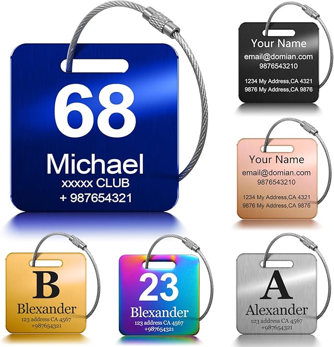 Customized Stainless Steel Luggage Tags: Personalize Your Suitcases, Backpacks, and Bags with Your Text - Custom Initial Text Name ID,Number(3 Pack)