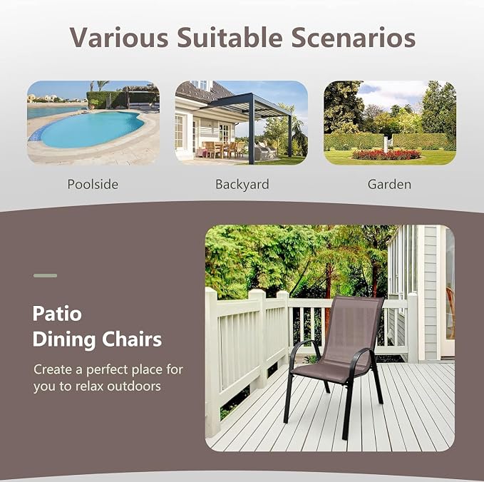 MEDIMALL Patio Chairs, Stackable Patio Chairs Set of 4, Outdoor Dining Chairs - Image 8