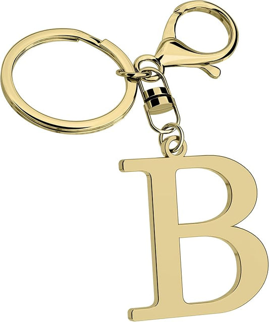 Stainless Steel Gold Letter A-Z Keychain for Women Men, Initial Letter Pendant with Key Ring, Charms for Key Backpack Bag