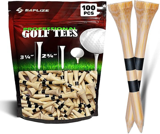 SAPLIZE Bamboo Golf Tees Pack of 100 or 150, Four Size Options (3-1/4", 2-3/4", 2-1/8", 1-1/2"), Stable and Reliable Golf Tees, Available in Natural Color