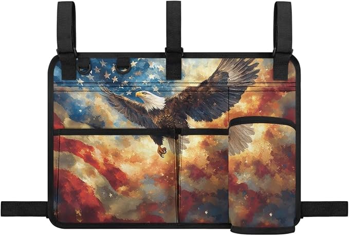 American Flag Golf Cart Bag, Golf Cart Rear Seat Organizer with Open Pockets for Golf Balls & Bottles