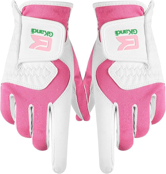 Golf Gloves Women Left Right Handed Golfer Rain Grip Hot Wet All Weather 2 Pack or 1 Pair, Womens Golf Glove Breathable Flexible Mesh for Ladies in Pink White