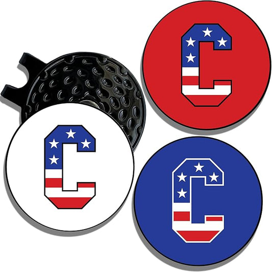 Wolf Golf Towels Golf Ball Marker Hat Clip | USA Monogram | 1 Magnetic Clip + 3 Ball Markers | Patriotic Golf Accessories for Men & Women