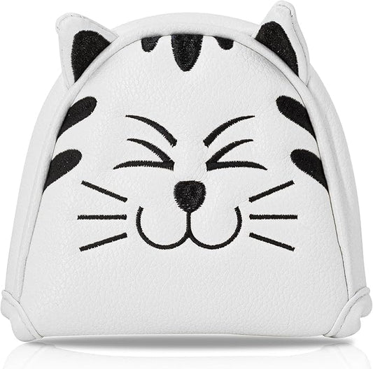 Golf Kitty Head Cover Golf Club White Leather Headcovers 1pc/4pcs Set Fits Driver Fairway Wood Hybrid Utility Putter Iron Wedge Headcover.