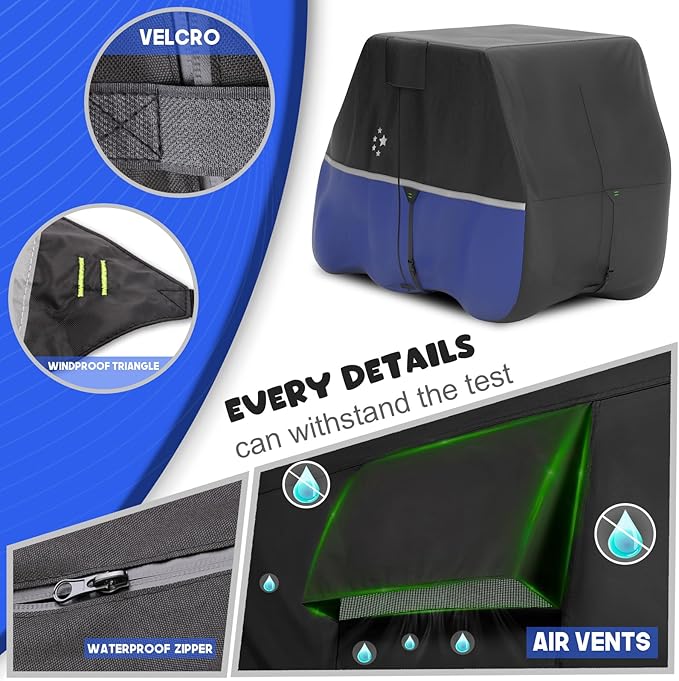 Waterproof Golf Cart Cover, Heavy Duty Marine Grade Fabric, Universal Fits for Most Brand 2/2+2/4+2 Passengers Yamaha, Honda, Club Car, EZGO Golf Cart