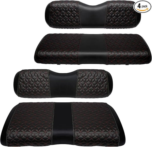 Golf Cart Seat Covers Front and Rear for EZGO RXV 2008+ Standard Seat Cushion, EZGO Vinyl Leather Seat Cover Set Replacement Accessories, No Staples, Black(4 PCS)