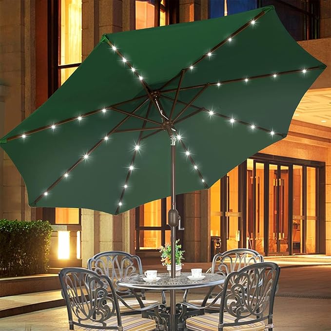 9 ft Solar Umbrella, 32 LED Lighted Patio Umbrella, Table Market Umbrella - Image 6