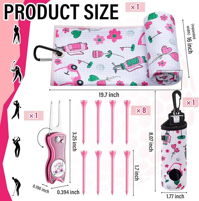 Liliful 12 Pcs Golf Accessories Kit, Include Golf Ball Bag with Hook Towel Tees Magnetic Ball Marker Divot Tool Cleaner Brush for Women Man Gifts