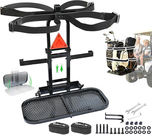 Golf Cart Bag Holder Bracket Upgraded Metal Attachment for 2+2 Rear Seat with 1 Inch Square Rail Golf Cart, No Drilling Required Golf Bag Rack for EZGO Club Car Yamaha Included All Hardware