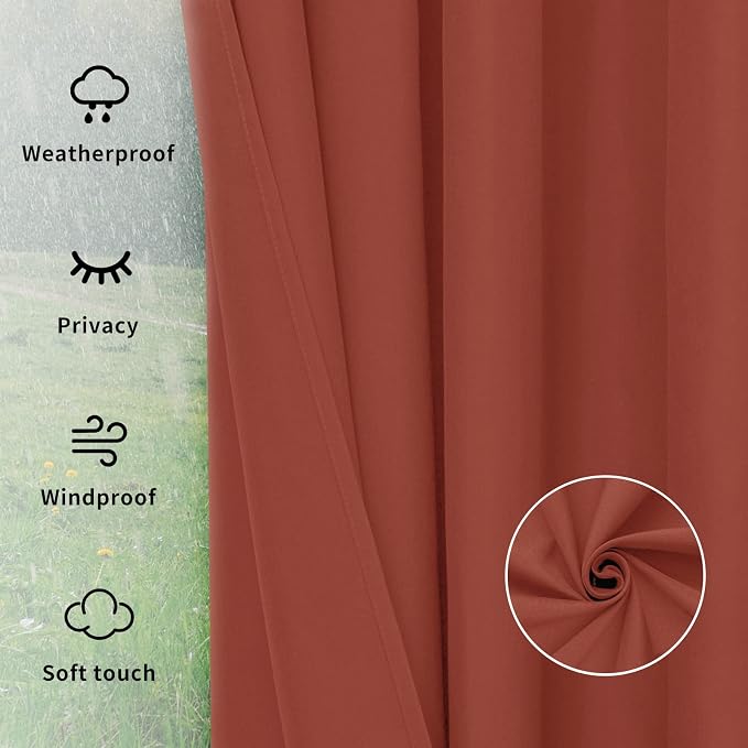 Easy-Going Outdoor Curtains for Patio 1 Panel, 54x108 inch, Terra Red | - Image 6