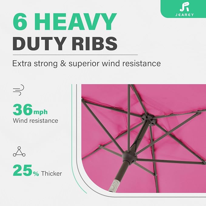JEAREY 7.5 ft Outdoor Patio Umbrella, Table Umbrella, Rose Pink | 6 Sturdy Ribs - Image 8
