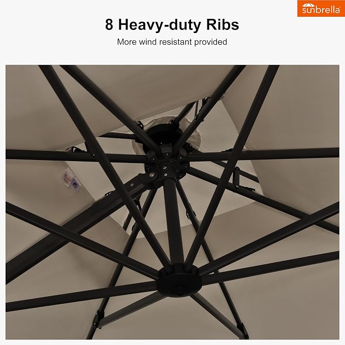 PURPLE LEAF Sunbrella Cantilever Patio Umbrella 12' X 12' Cast Ash | Sunbrella - Image 5