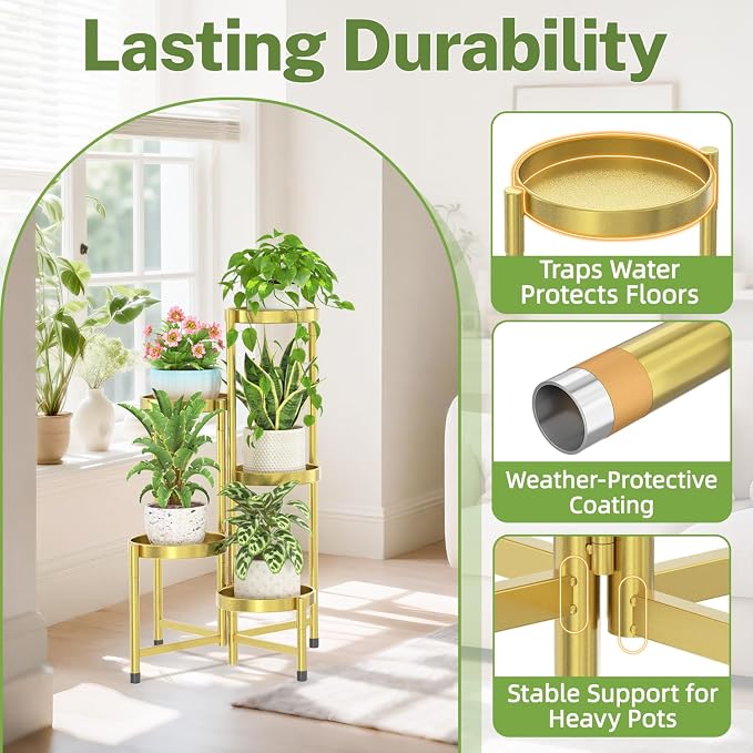 iDavosic.ly Plant Stand Indoor Outdoor, 5 Tier Metal Corner Shelf, Folding - Image 5