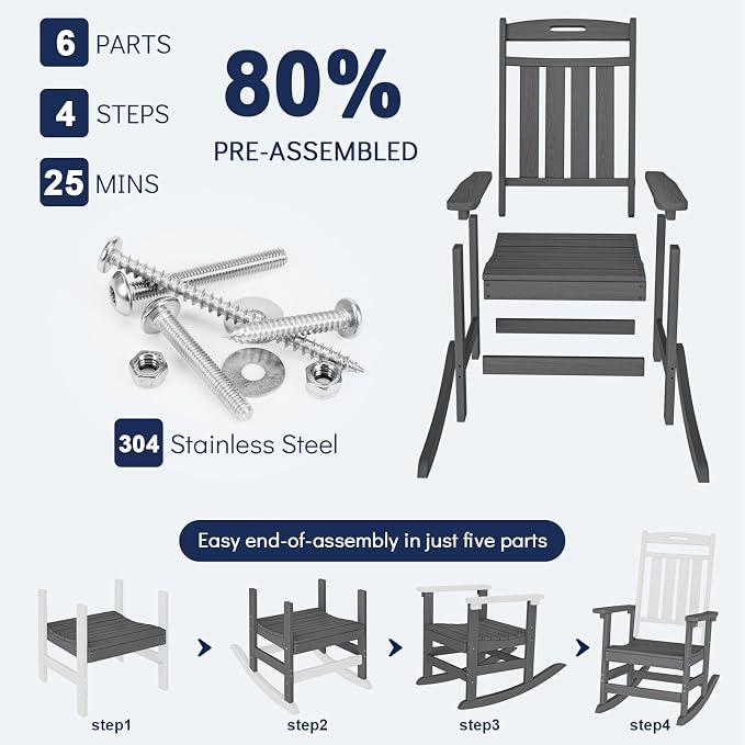 Oversized HDPE Outdoor Rocking Chair, All-Weather Resistant, Extra Large & - Image 5