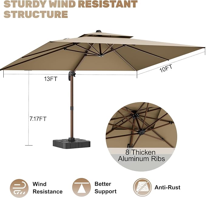 10x13FT Cantilever Outdoor Patio Umbrellas - Image 6