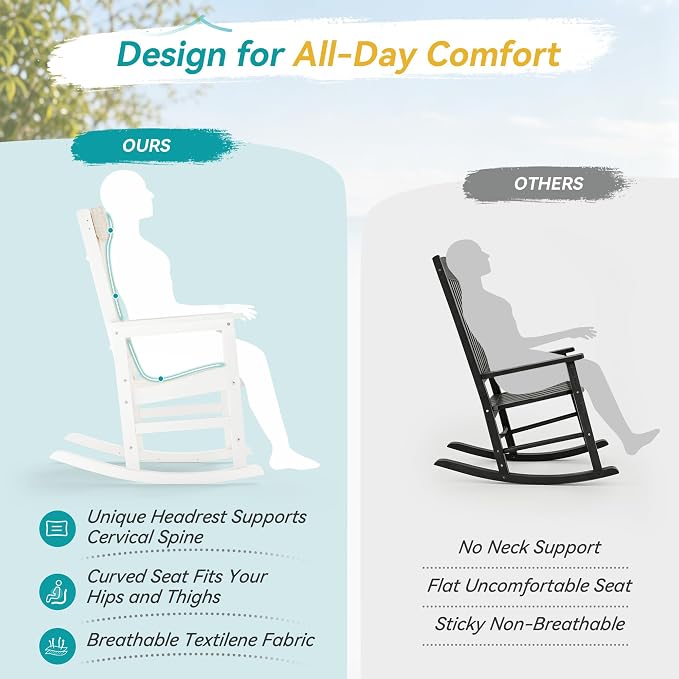 3-Piece Outdoor Rocking Chair Set, HDPE Patio Rocking Chair - Image 3