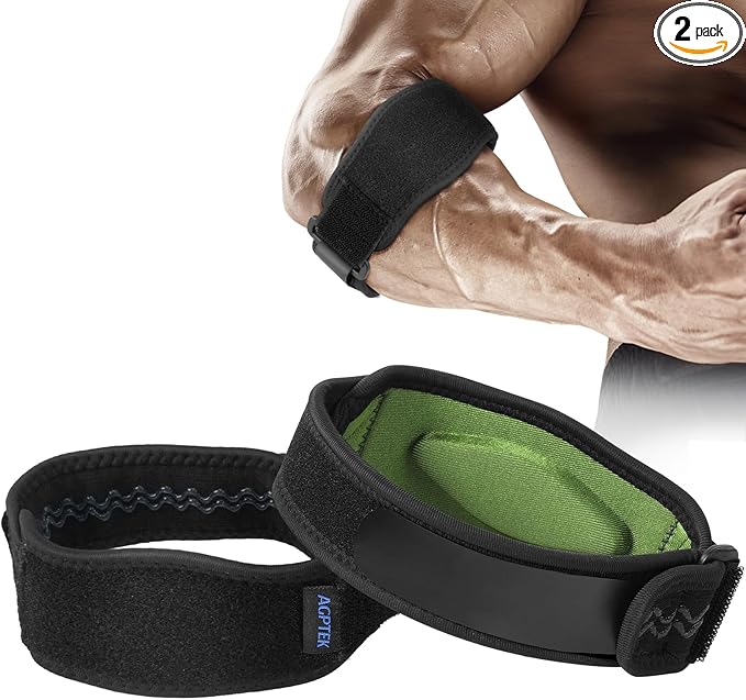 AGPTEK Elbow Brace for Tendonitis and Tennis Elbow 2 Pack, Tennis Golfers Elbow Support Arm Band Elbow Wrap Weightlifting Elbow Strap with Compression Pad for Men & Women (Green)