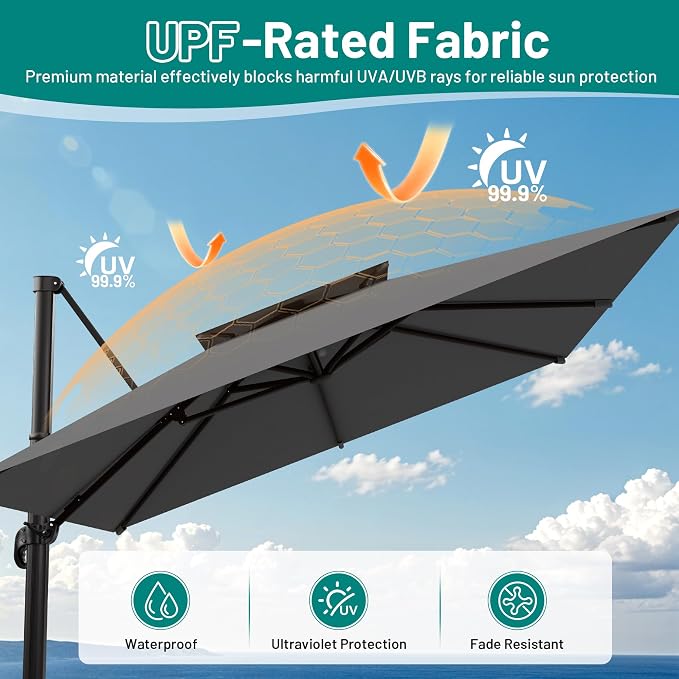 12×12 FT Double-Top Cantilever Patio Umbrella, Outdoor Umbrellas - Image 5