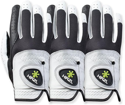 HIRZL Trust Control 2.0 Golf Gloves, All Weather Mens Golf Glove, White/Black, Kangaroo Leather Palm, Cabretta Leather Backhand, Trusted by Pro’s, Sweat Free, Ultimate Grip