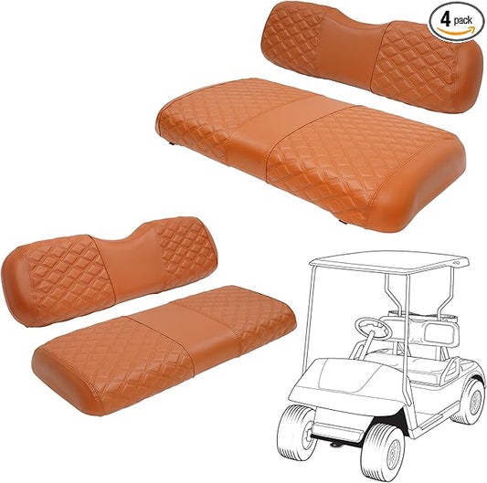 Golf Cart Seat Covers Front and Rear Waterproof and Sun Resistant Marine Grade Vinyl Leather Seat Cover Accessories for EZGO TXT 1994-2013, Brown(4PCS)