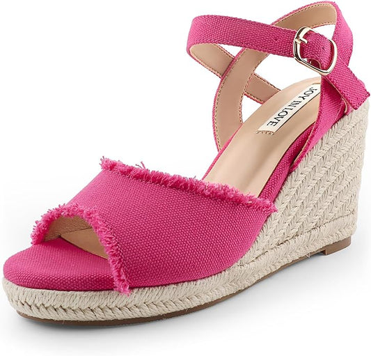 JOY IN LOVE Platform Wedge Sandals for Women 4IN Espadrille Wedge Heels Ankle Strap Sandals