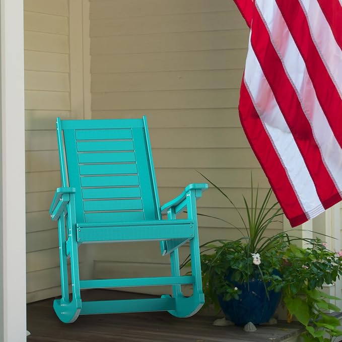 GREENVINES Oversized Outdoor Rocking Chairs Set of 2, HDPE Rocker, Aqua | 21.7" - Image 9