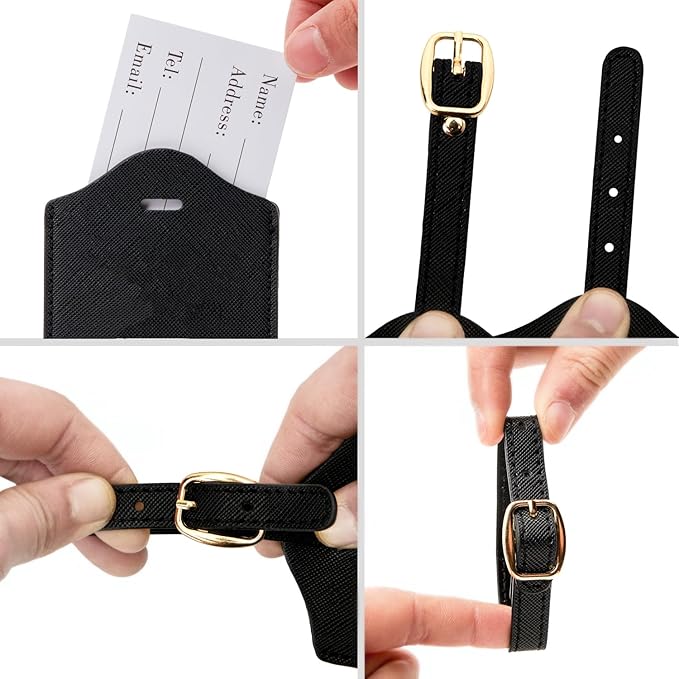 Luggage Tag PU Leather for Suitcase Baggage Handbag Travel Bag Label Suitcase Tag Label Tag w. Name Card & Privacy Cover (B)