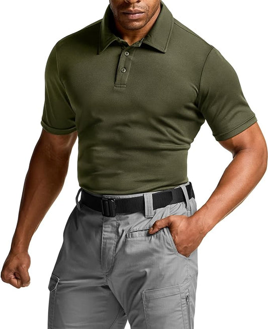 CQR Men's Polo Shirts, Tactical Short Sleeve Golf Performance Shirts, Lightweight Dry Fit UPF 50+ Pique