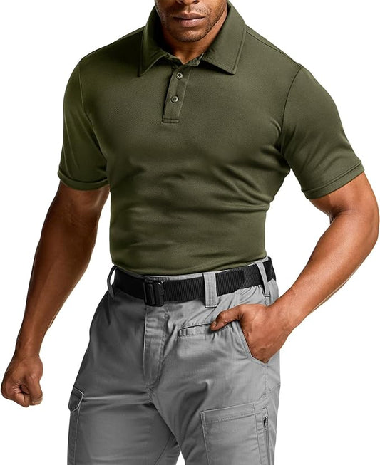 CQR Men's Polo Shirts, Tactical Short Sleeve Golf Performance Shirts, Lightweight Dry Fit UPF 50+ Pique