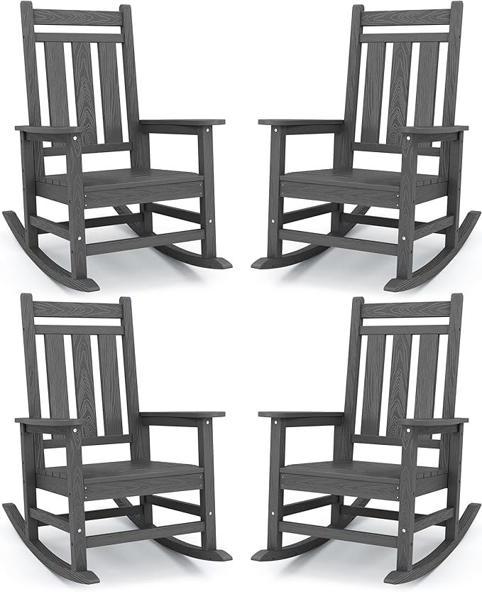 Oversized Outdoor Rocking Chair Set of 4, HDPE Patio Rockers by KINGYES