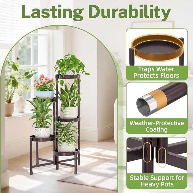 iDavosic.ly Plant Stand Indoor Outdoor, 5 Tier Metal Corner Shelf, Bronze | - Image 5
