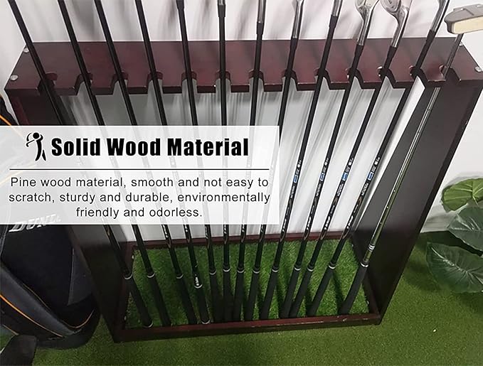 Large Capacity Golf Club Storage Rack, Holds 13 Golf Clubs, Free Standing Wooden Golf Equipment Display Stand, Garage Backyard Patio Corner