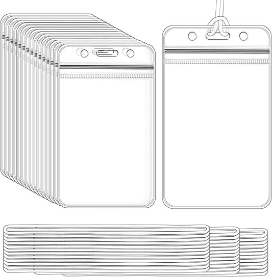 50 Pieces Plastic Holders for Luggage Tags, Badge Labels, and ID Cards with 50 Pack Luggage Tag Loop Straps for Office, Business, and Travel Supplies