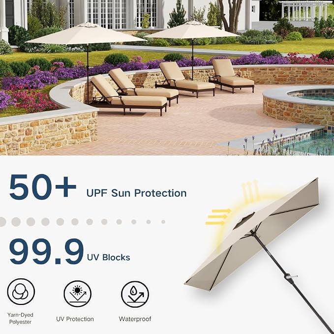 6.5' x 10' Rectangular Patio Umbrella Large Outdoor Market Umbrella w/UV - Image 6