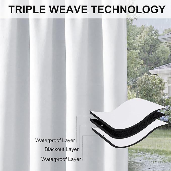 RYB HOME Outdoor Curtains for Patio Deck, Waterproof & Block Sunlight | Thermal - Image 7