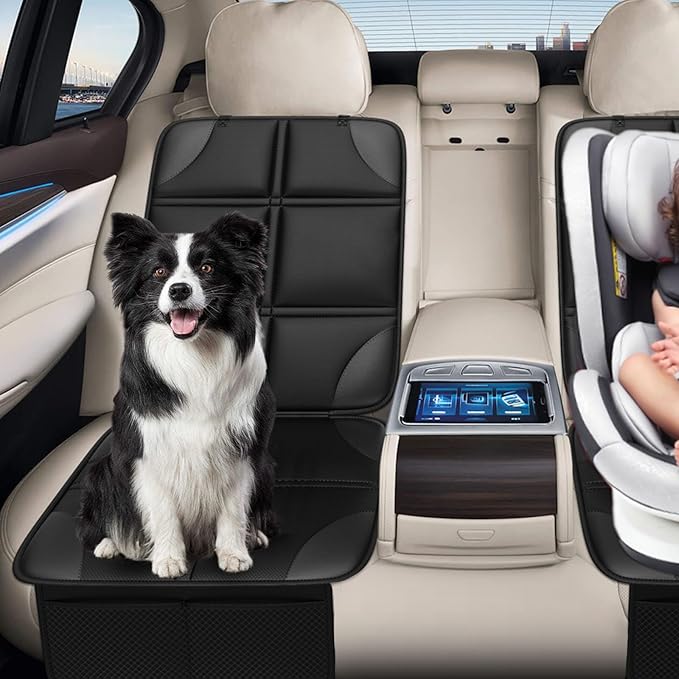 Car Seat Protector, Thick Padding Seat Protector Under Baby Car Seat, 600D Waterproof Non-Slip Fabric Seat Cover for Child and Pet with Pockets (Black 1 pcs)