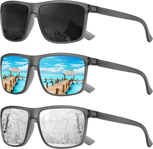 KALIYADI Polarized Sunglasses for Men and Women, Mens Sun Glasses with UV Protection for Driving Fishing Golf (3 Packs)